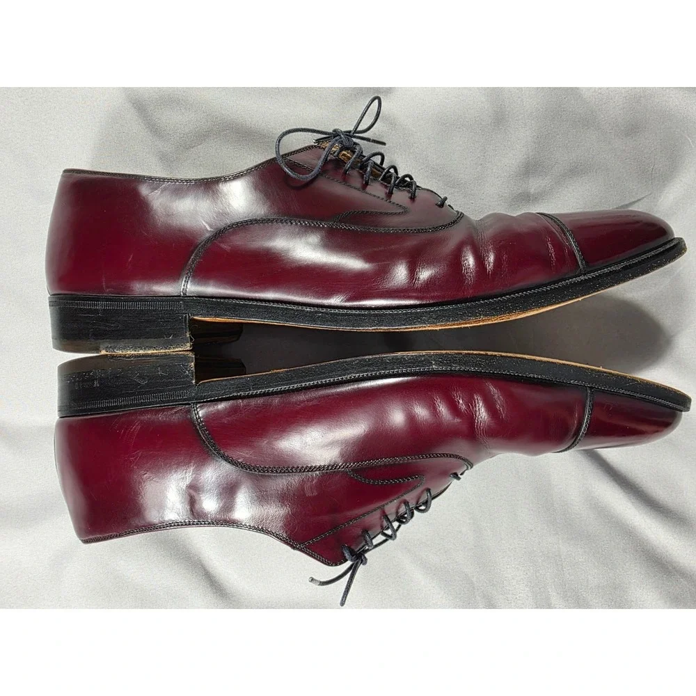 Salvatore Ferragamo Cap Toe Oxford Dress Shoes Men 13 B Burgundy Oxblood Leather